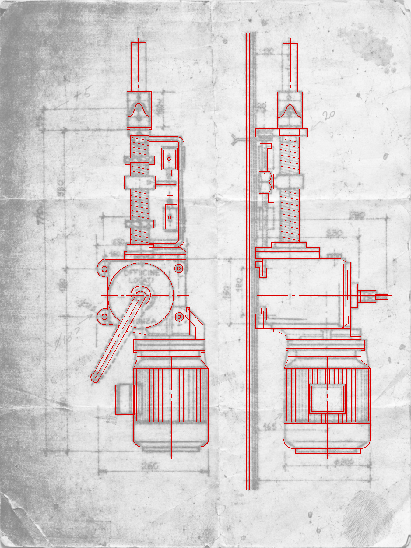 Reconstruction drawn over the original scan of drawing 06